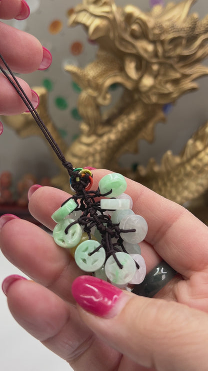 Green and White Jadeite Jade Multiple Carved Coins Charm | UPC #385603