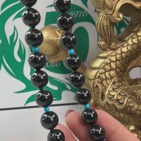 Grey Jadeite Jade And Turquoise Bead Necklace With 14K White Gold Clasp Jade Jewelry