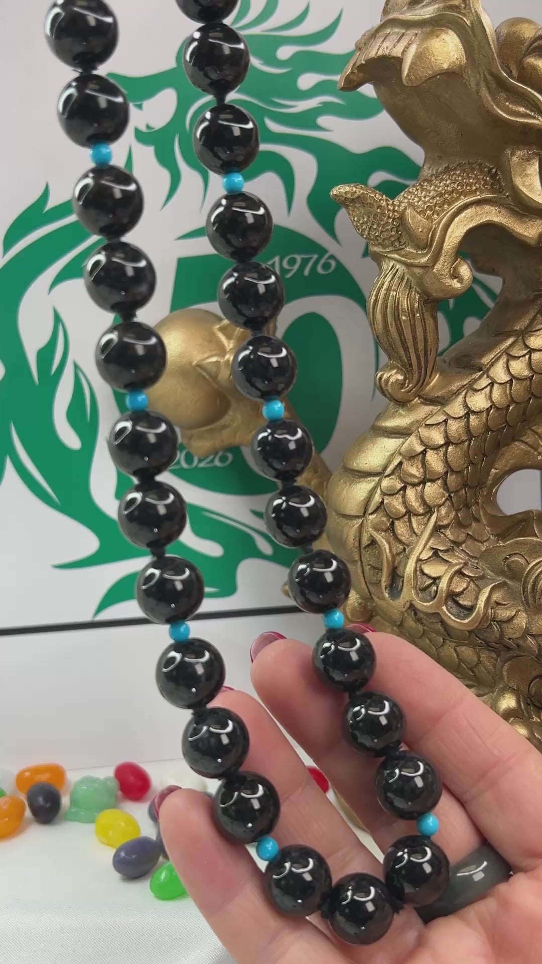 Grey Jadeite Jade And Turquoise Bead Necklace With 14K White Gold Clasp Jade Jewelry