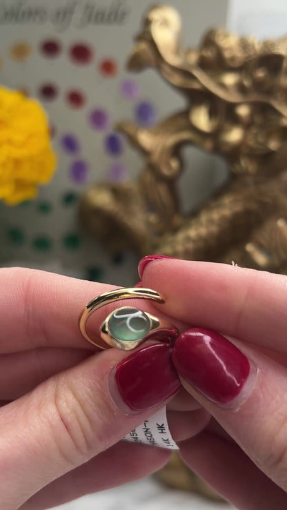 Green Jadeite Jade Snake Ring Bypass-Style in 14K Yellow Gold | UPC #395701