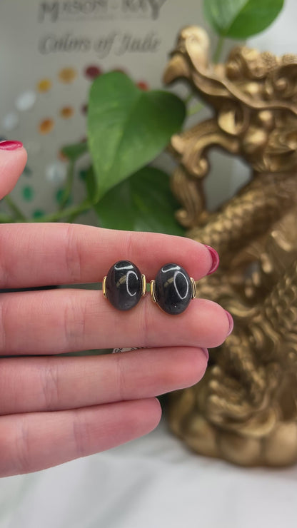 14K YELLOW GOLD GREY JADEITE JADE EARRING UPC #326293