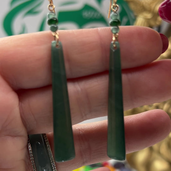 Blue Green Jadeite Jade Drop 14K Yellow Gold Earrings Jade Jewelry