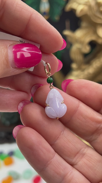 Lavender Jadeite Jade Carved Frog 14K Yellow Gold  | Jade Frog Pendant | UPC #406551