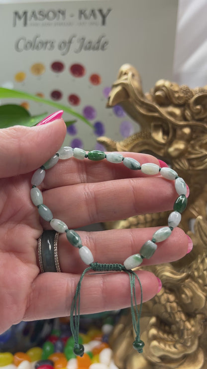 Adjustable Green Jadeite Jade Lotus Bead Bracelet | UPC #370111