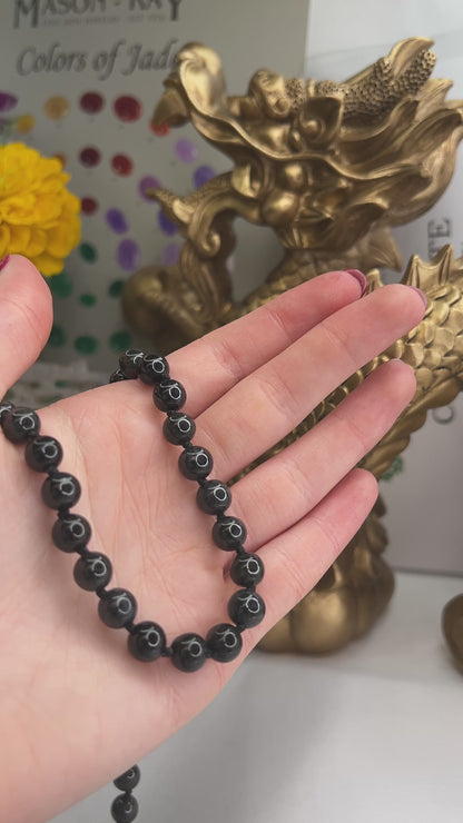 14K White Gold Grey Jadeite Jade Bead Necklace | UPC #380127