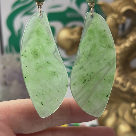 Green Nephrite Jade 14K Yellow Gold Drop Earring Jade Jewelry