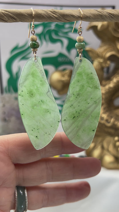 Green Nephrite Jade 14K Yellow Gold Drop Earring Jade Jewelry
