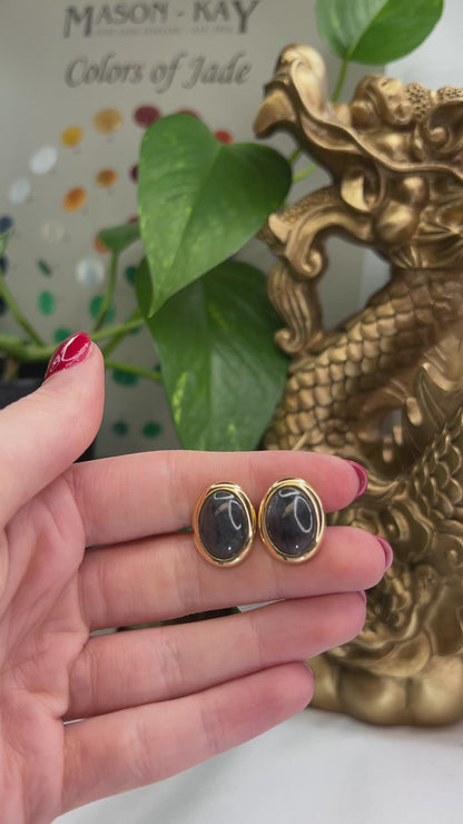 14K YELLOW GOLD GREY JADEITE JADE EARRING UPC #326323