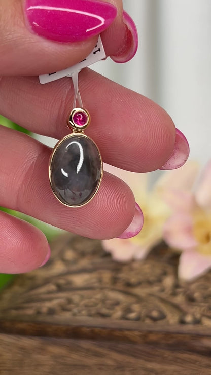 14K YELLOW GOLD GREY JADEITE JADE PENDANT UPC #389557