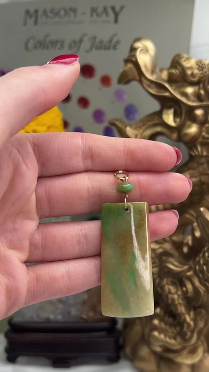 14K YELLOW GOLD GREEN & YELLOW JADEITE JADE PENDANT UPC #387324