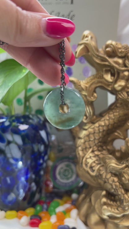 Blue Green Guatemalan Jadeite Jade Pi Disc Necklace | UPC #399501