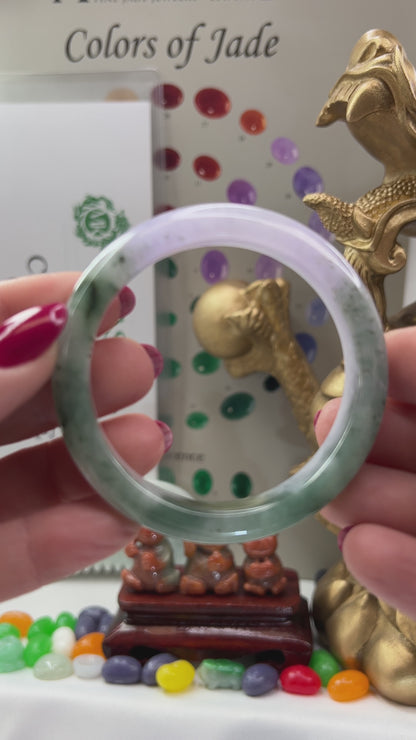 Small Green and Lavender Jadeite Jade Half Round Bangle 53.0MM | UPC #299061