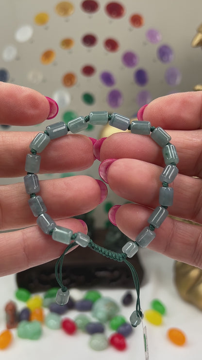 Blue Green Jadeite Jade Adjustable Bead Bracelet for Men and Women | UPC #407916