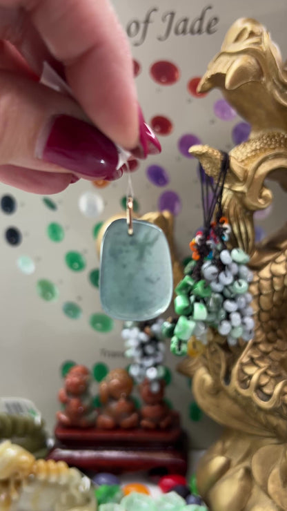 Blue Green Jadeite Jade Freeform 14K Yellow Gold Pendant | Guatemalan Jade | UPC #400870
