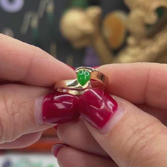 14k yellow gold green jadeite jade ring  jewelry for women