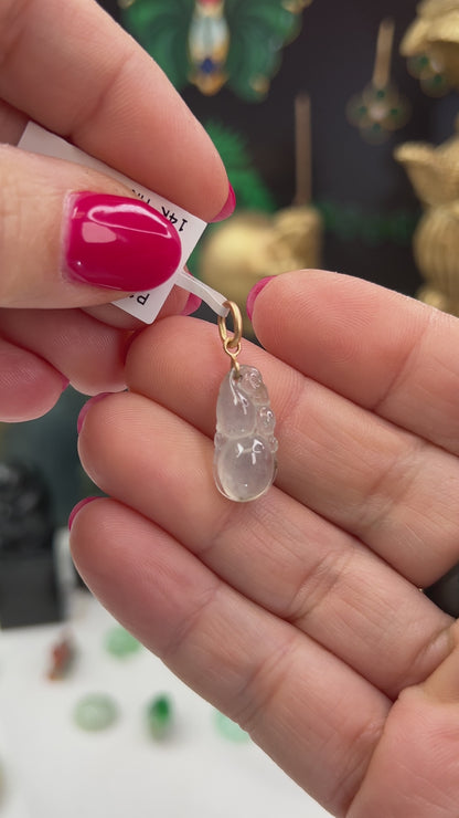Ice Jadeite Jade Carved Gourd 14k Yellow Gold Pendant | UPC #375734