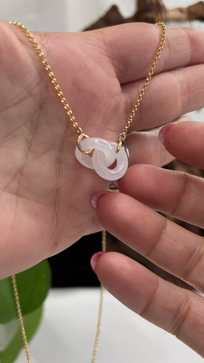 14K Yellow Gold Ice Jadeite Jade Interlocking Double Ring Necklace | UPC #392236