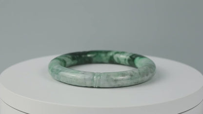 Green Jadeite Jade Carved Cylindrical Bangle 57.7MM | UPC #408180