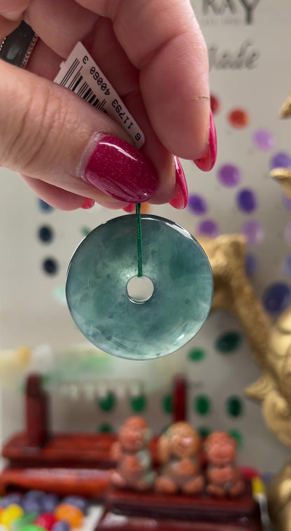 Blue-Green Guatemalan Jadeite Jade Loose Pi Disc Pendant Carving | Jade Donut | UPC #400603