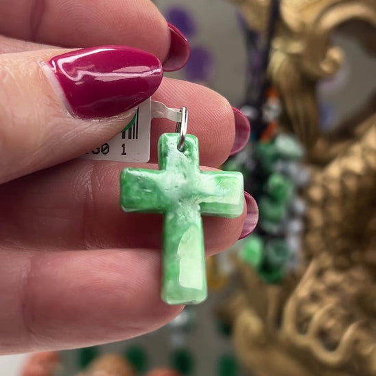 Green Jadeite Jade Cross 14K White Gold Pendant Jade Jewelry
