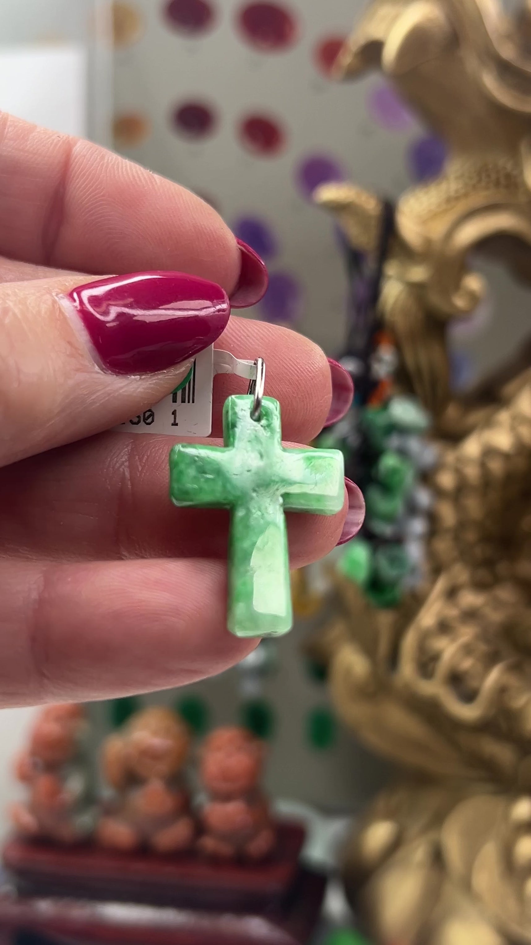Green Jadeite Jade Cross 14K White Gold Pendant Jade Jewelry