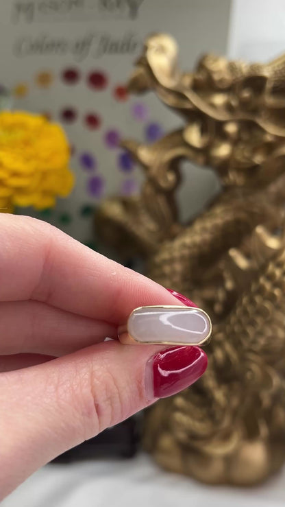 14K YELLOW GOLD WHITE JADEITE JADE SADDLE RING UPC #364707