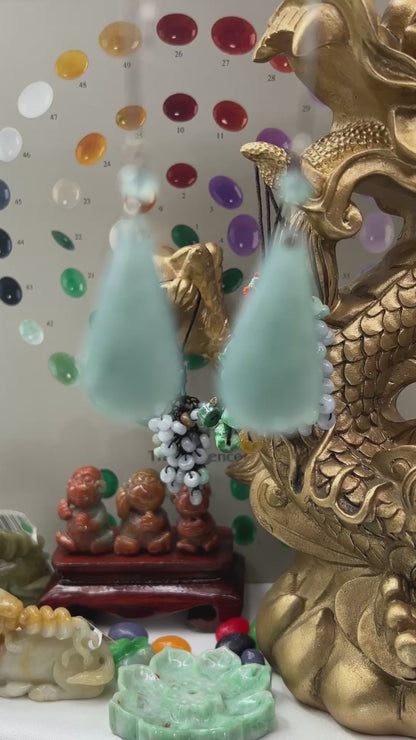 Blue Green Jadeite Jade Drop 14K White Gold Earrings | UPC #401624