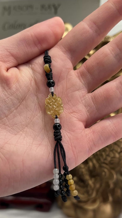 YELLOW JADEITE JADE ENDLESS KNOT & TASSEL CHARM UPC #318601