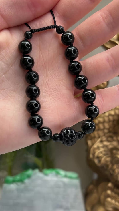 Adjustable Black Nephrite Jade Bead Bracelet | UPC #398115