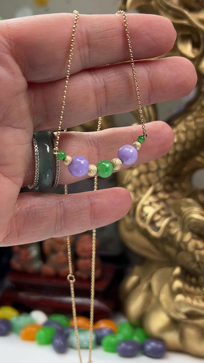 Green & Lavender Jadeite Jade 14K Yellow Gold Necklace | UPC #398061