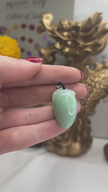 Small Green Jadeite Jade Gourd Pendant for Women on Silk Bail |  UPC #390201