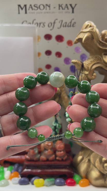 Adjustable Green Nephrite Jade & Green Jadeite Jade Bead Bracelet | UPC #401013