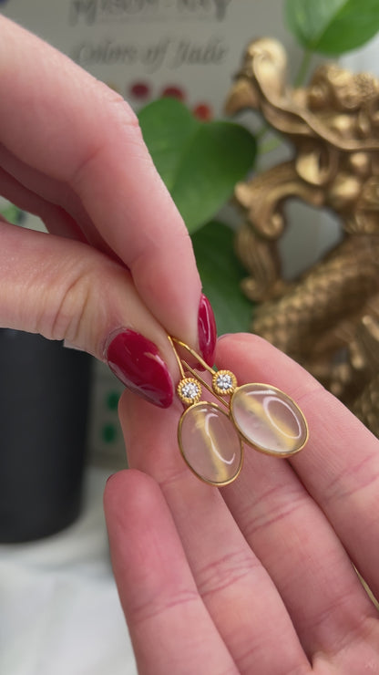 18K YELLOW GOLD ICE JADEITE JADE & DIAMOND OVAL DROP EARRING UPC #396258