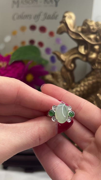 18K WHITE GOLD ICY GREEN JADEITE JADE RING UPC #354432