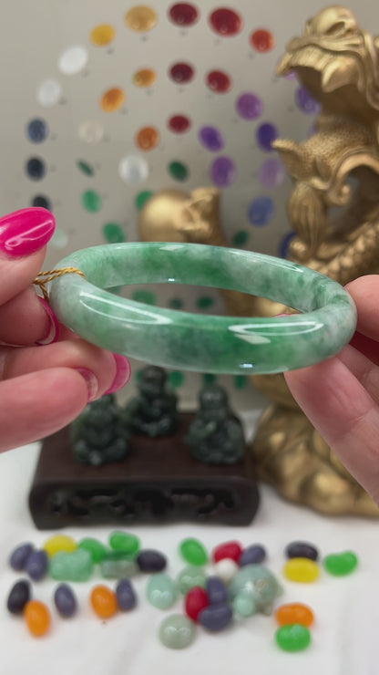 Green Jadeite Jade Half Round Bangle 58.1MM | UPC #397415
