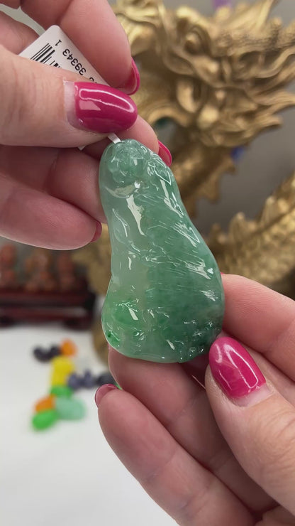 Loose Green Jadeite Jade Carved Frogs on Flower | UPC #393431