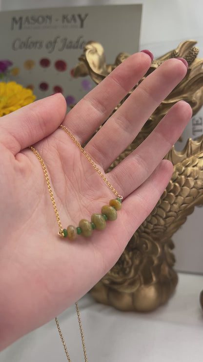 14K YELLOW GOLD YELLOW & GREEN JADEITE JADE ABACUS NECKLACE UPC #380349