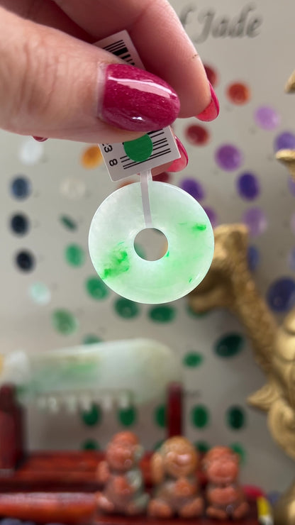 Green and White Jadeite Jade Loose Pi Disc Pendant  | Jade Donut | UPC #400238