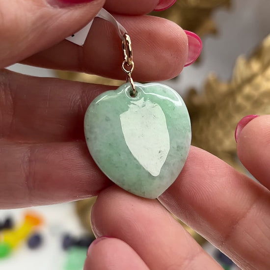 Green Jadeite Jade Heart 14K Yellow Pendant jade jewelry