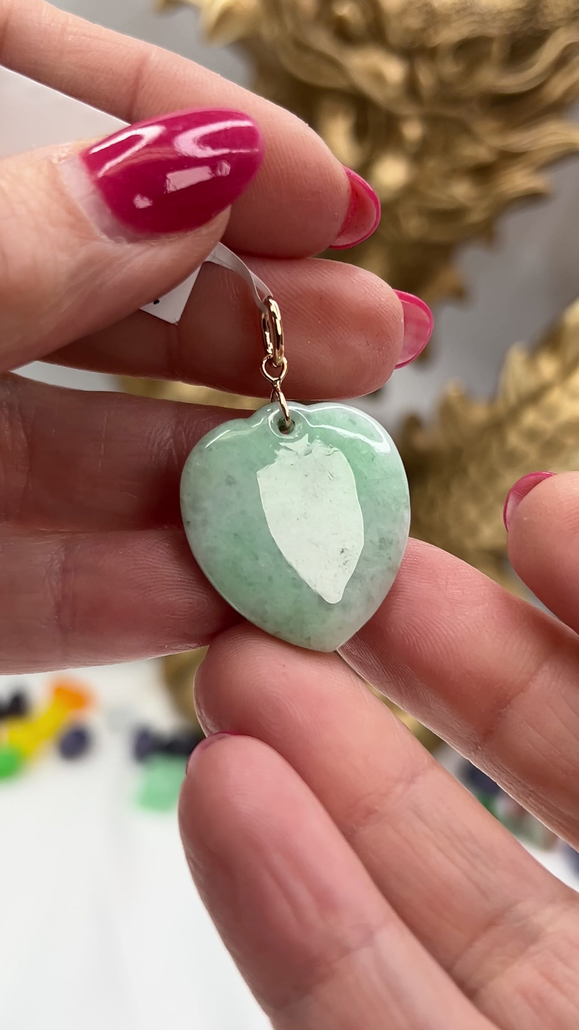 Green Jadeite Jade Heart 14K Yellow Pendant jade jewelry