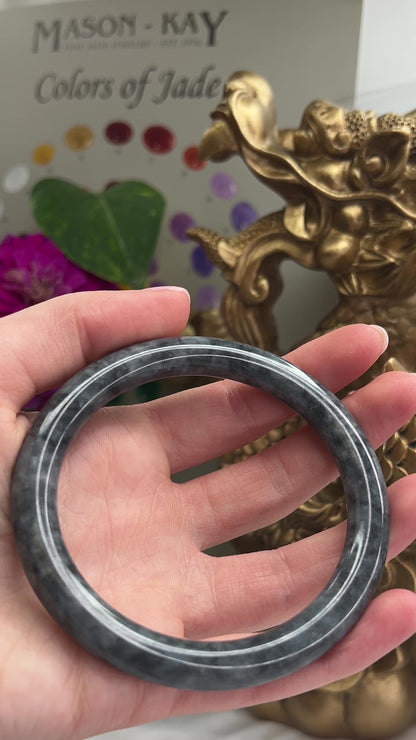 Grey Jadeite Jade Cylindrical Bangle 62.6mm | UPC #254978