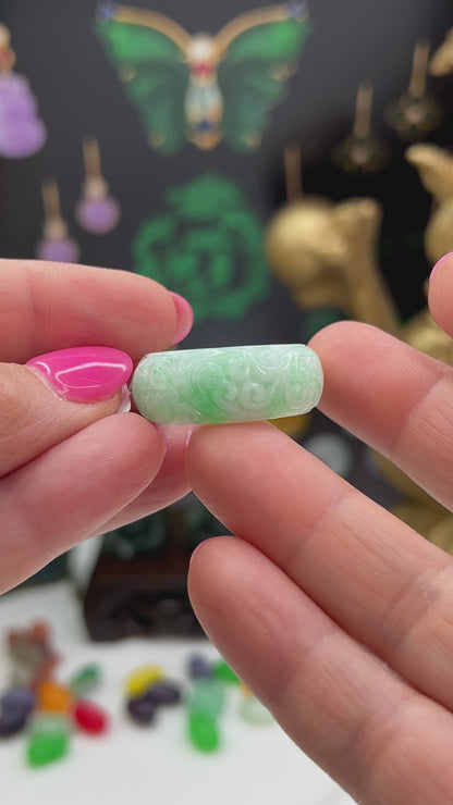 Green Jadeite Jade Carved Band Ring Finger Size 11.5 | UPC #406063