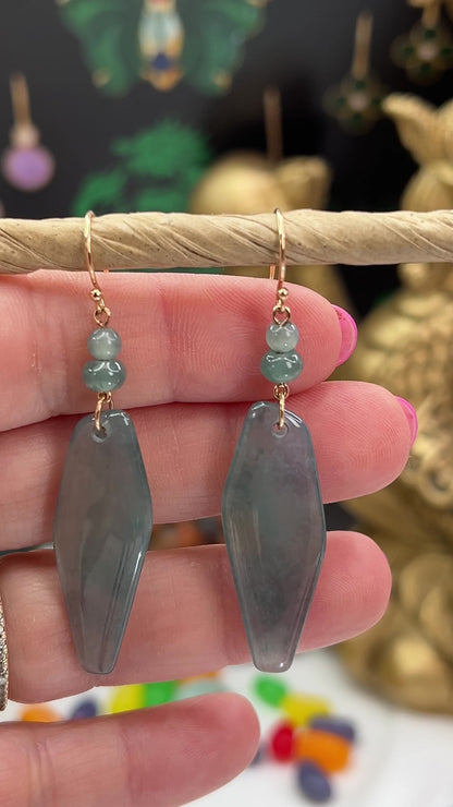 Blue Green Guatemalan Jadeite Jade Drop 14K Yellow Gold Earrings | UPC #402430