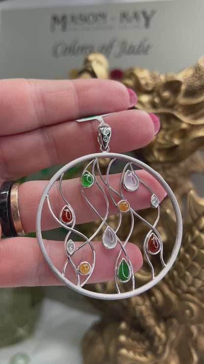 14K WHITE GOLD MULTI-COLOR JADEITE JADE PENDANT UPC #310742