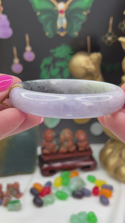 Lavender, Green & Grey Jadeite Jade Half Round Bangle 57.2MM | UPC #405424