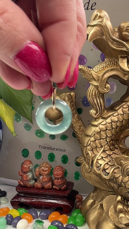 Blue-Green Guatemalan Jadeite Jade Open Circle 14k Yellow Gold Pendant | UPC #400092