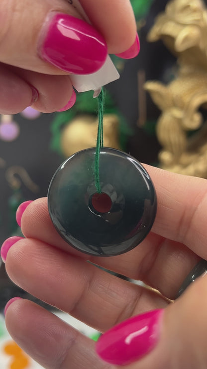 Blue-Green Guatemalan Jadeite Jade Loose Pi Disc Pendant Carving | Jade Donut | UPC #400597