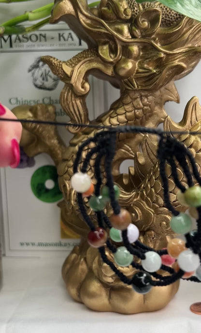 Rainbow Jade Bracelet | Multi-Color Jadeite Jade Bead Adjustable Cord Bracelet | UPC #389441