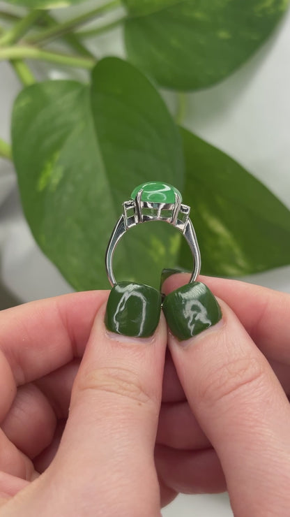PLATINUM & APPLE GREEN JADEITE JADE RING UPC #385375