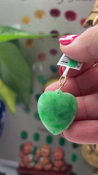 Green Jadeite Jade Heart 14K Yellow Pendant | UPC #399921